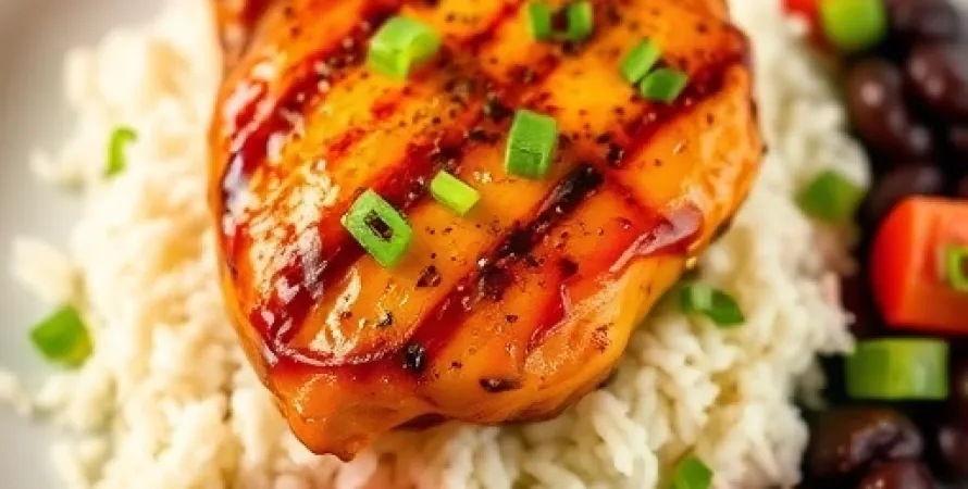 Poulet caribéen au riz et haricots noirs