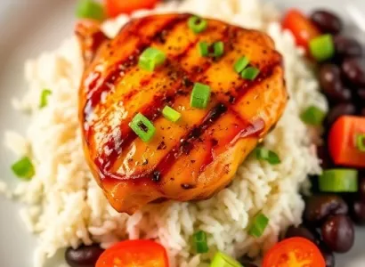 Poulet caribéen au riz et haricots noirs
