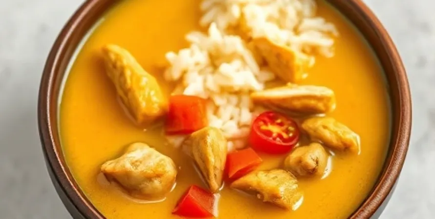 Potage de poulet au curry et riz