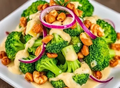 Salade de brocoli croquant aux noix et fromage