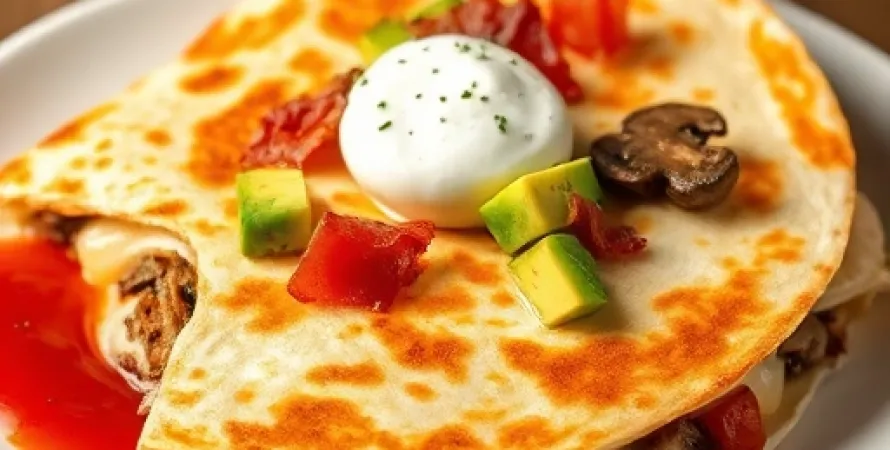 Quesadillas au bacon, avocat et champignons