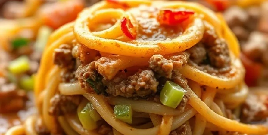 Gratin de nouilles chinoises au bœuf haché