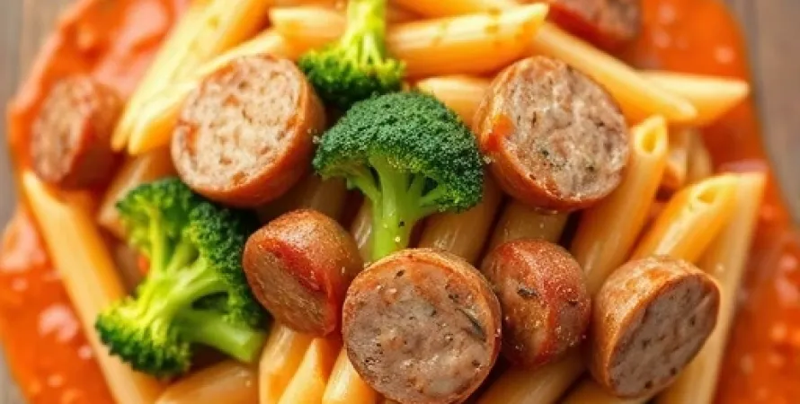 Pâtes penne aux saucisses et brocoli