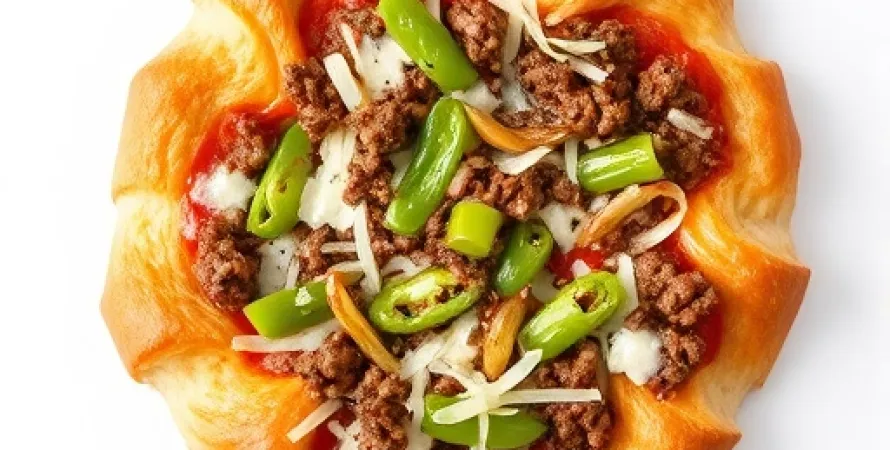 Pizza au bœuf et poivrons sur pâte à croissant