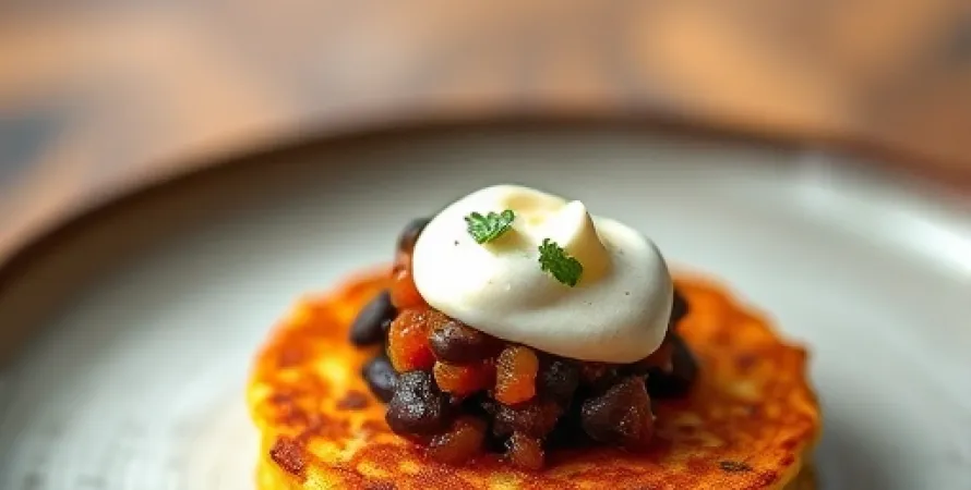 Galettes de maïs croustillantes avec salsa de haricots noirs fumés