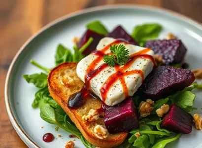 Salade tiède de betteraves au balsamique et chèvre toasté aux noix