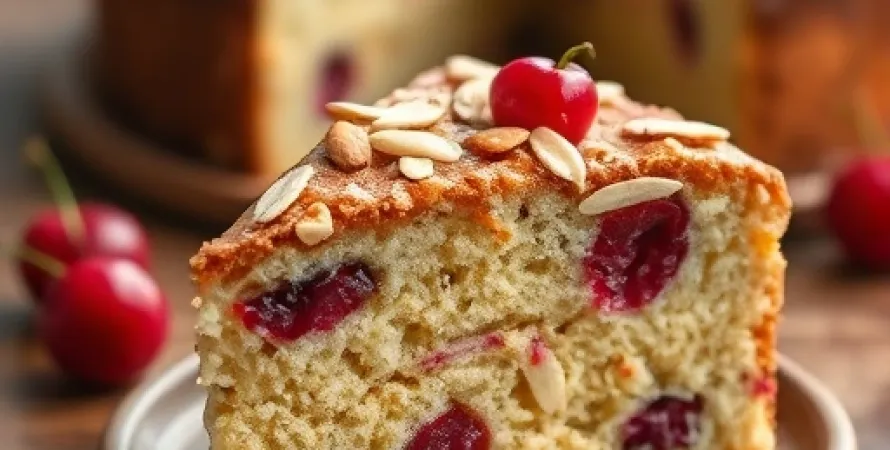 Cake aux cerises confites et amandes
