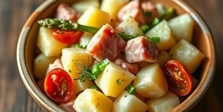 Salade de pommes de terre au jambon et à la moutarde à l'ancienne