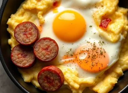 Œufs brouillés aux saucisses