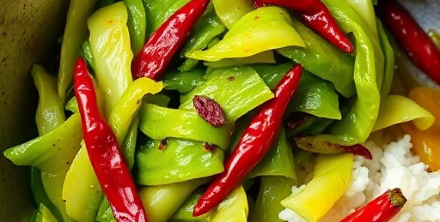 Chou vert sauté au vinaigre et piments