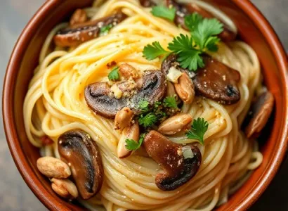 Orzo au citron et aux champignons avec noix de pin