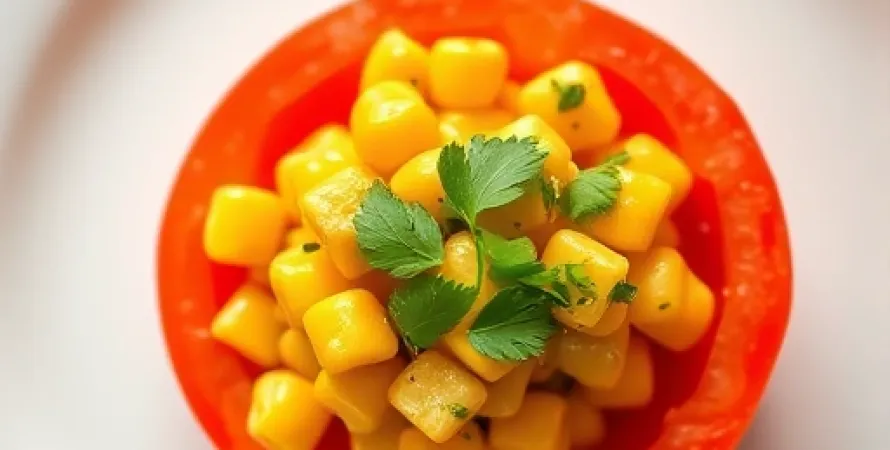 Salade de maïs au curry et tomates