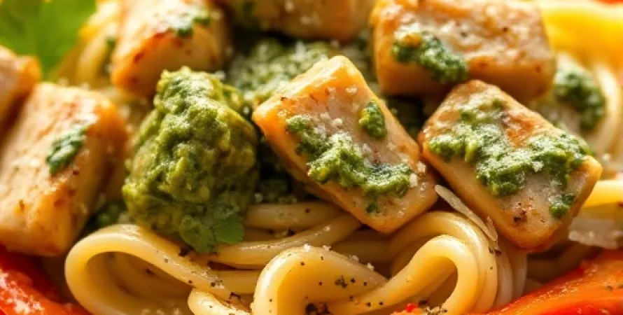 Fusilli au pesto et poulet rôti