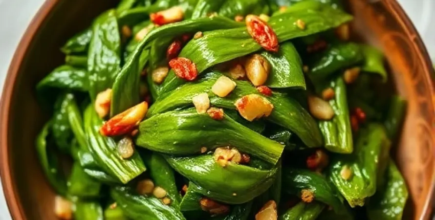 Feuilles de navet sautées au vinaigre et piment