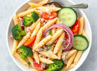 Salade de pâtes crémeuse aux légumes croquants