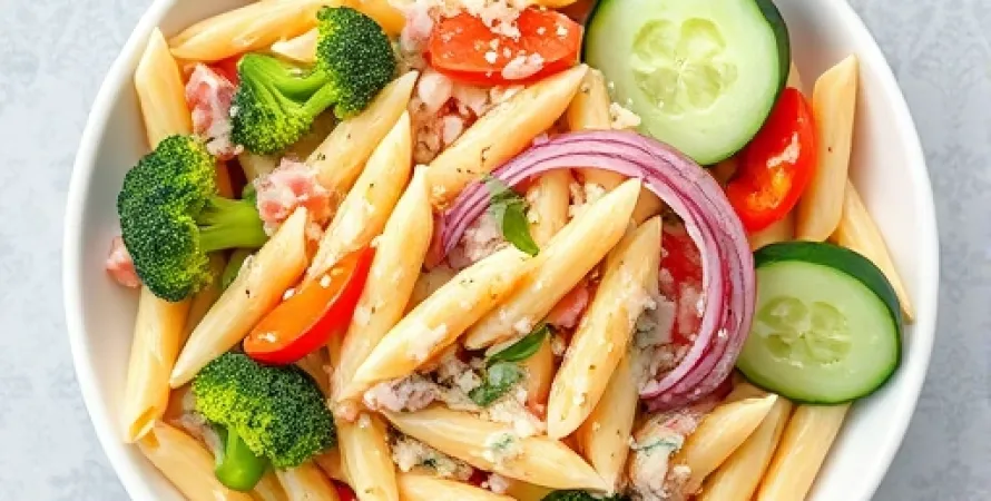 Salade de pâtes crémeuse aux légumes croquants