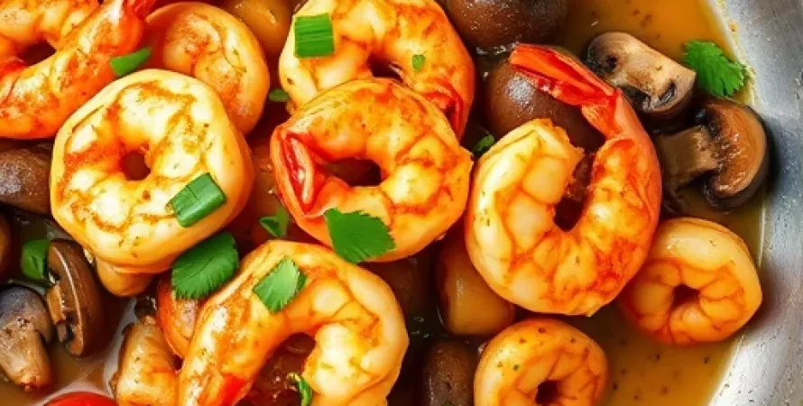 Recette Crevettes piquantes à la tomate et aux champignons