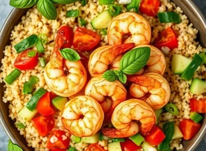 Tabboulé aux crevettes et basilic frais