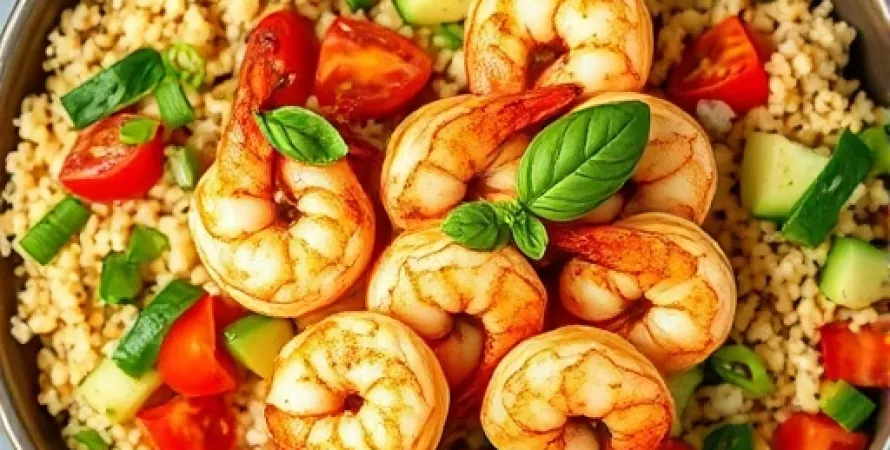 Tabboulé aux crevettes et basilic frais