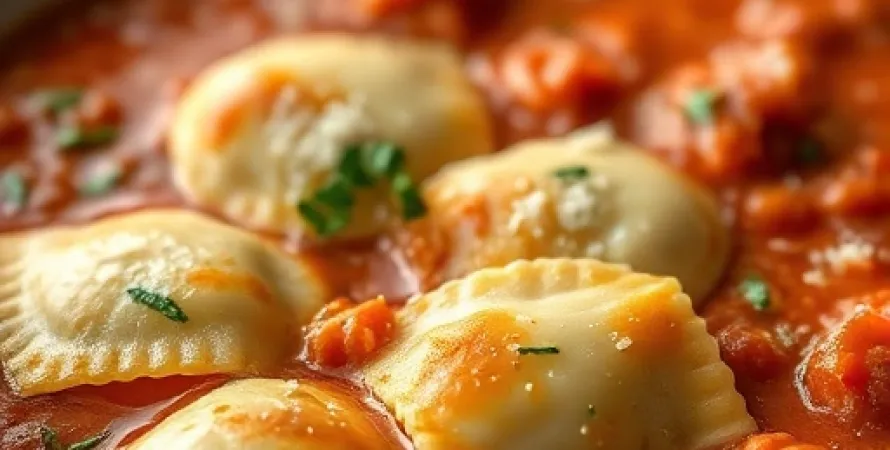 Raviolis au fromage sauce crémeuse aux tomates pimentées