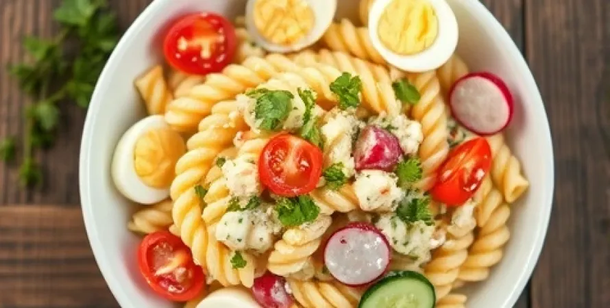 Salade de pâtes estivale aux œufs et légumes croquants