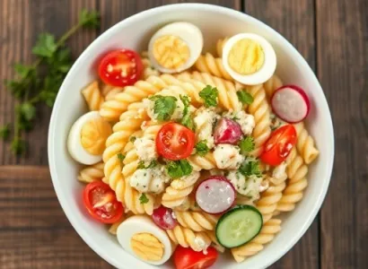 Salade de pâtes estivale aux œufs et légumes croquants