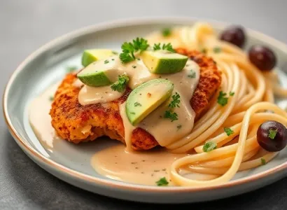 Poulet farci au fromage et avocat avec sauce chipotle