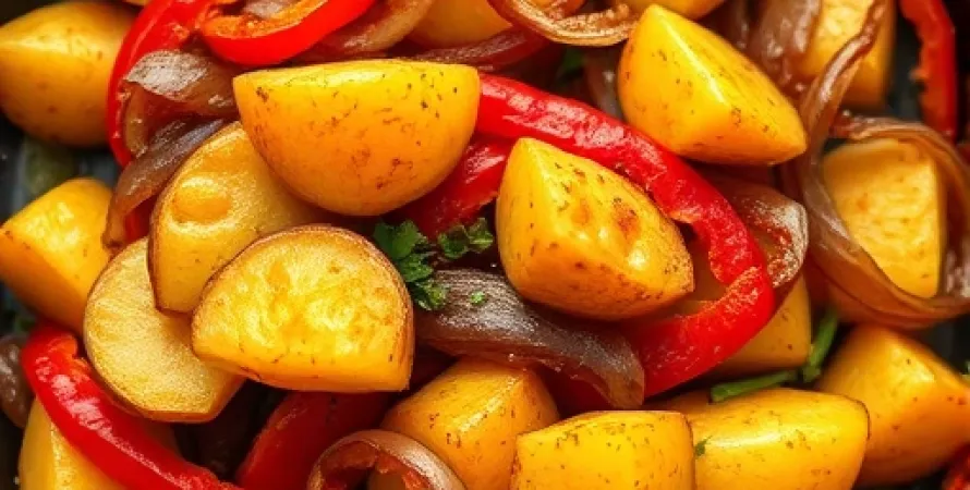 Pommes de terre poêlées croustillantes aux poivrons et oignons