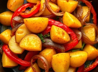 Pommes de terre poêlées croustillantes aux poivrons et oignons