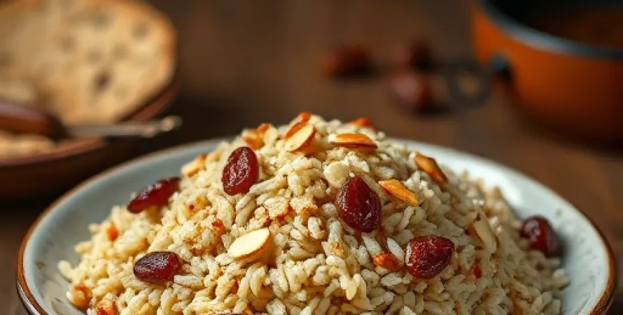 Pilaf de riz sauvage aux amandes et raisins secs