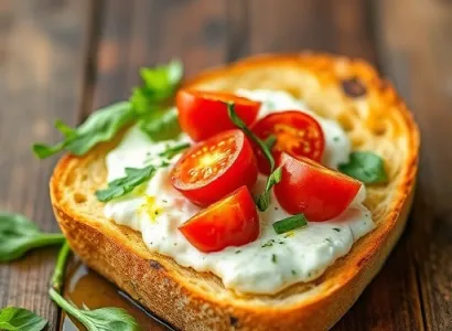 Tartines à la ricotta maison, tomates rôties et herbes fraîches