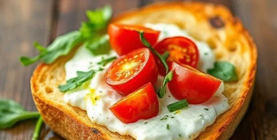 Tartines à la ricotta maison, tomates rôties et herbes fraîches
