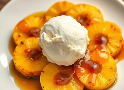 Ananas et bananes rôties au miel et rhum
