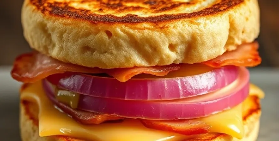 Sandwich grillé au jambon et fromage avec oignon rouge