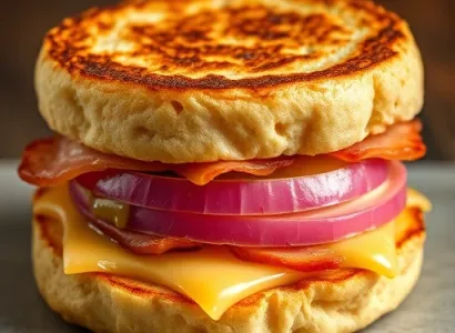 Sandwich grillé au jambon et fromage avec oignon rouge