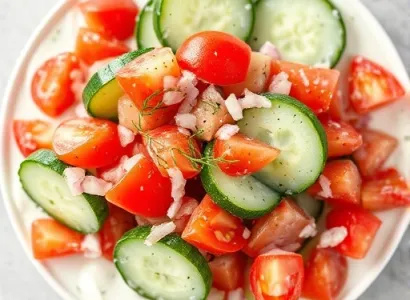 Salade de concombres et tomates à la crème fraîche