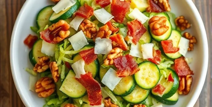 Salade de courgettes aux noix et lardons