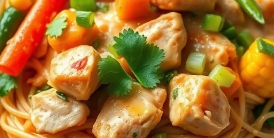 Nouilles au Poulet et Légumes avec Sauce Crémeuse Szechuan