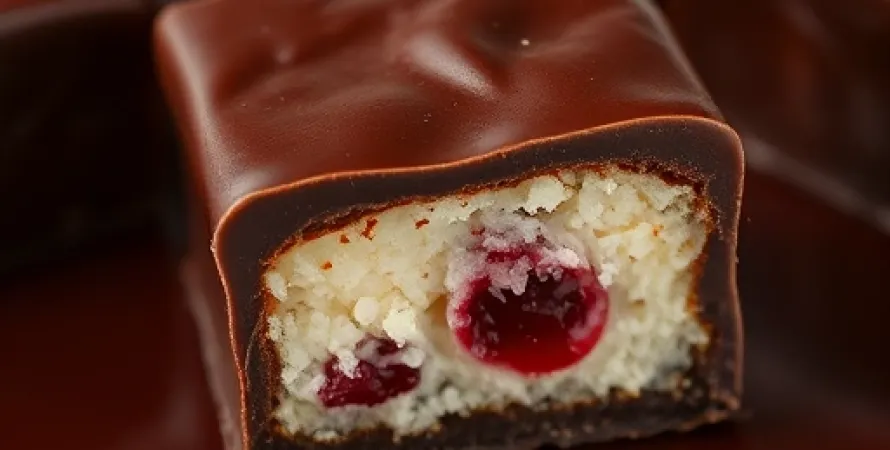 Tranche coco-cerise enrobée de chocolat