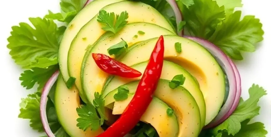 Salade de concombre et avocat à la coriandre et piment