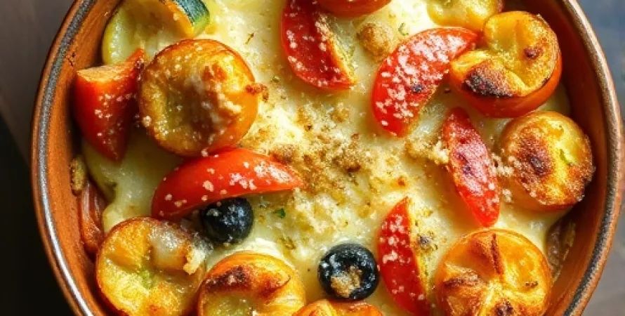 Gratin de courgettes, tomates et oignons au parmesan