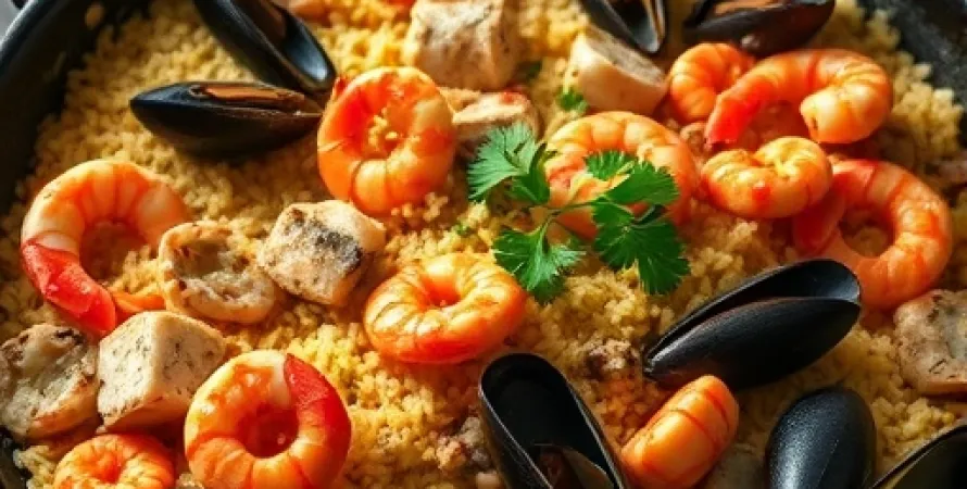 Riz aux fruits de mer méditerranéen