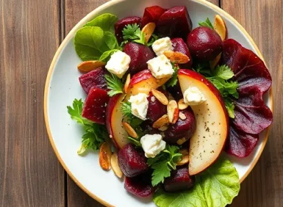 Salade de betteraves rôties, poires et feta