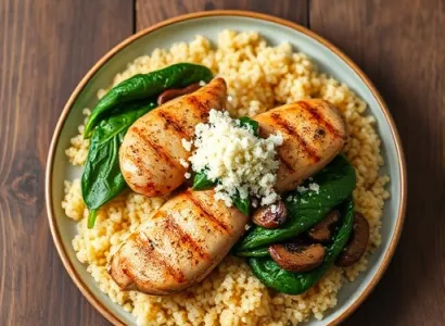 Couscous au poulet, épinards et champignons