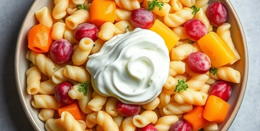 Salade de pâtes aux fruits et crème légère