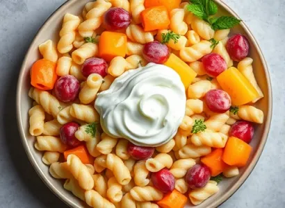 Salade de pâtes aux fruits et crème légère