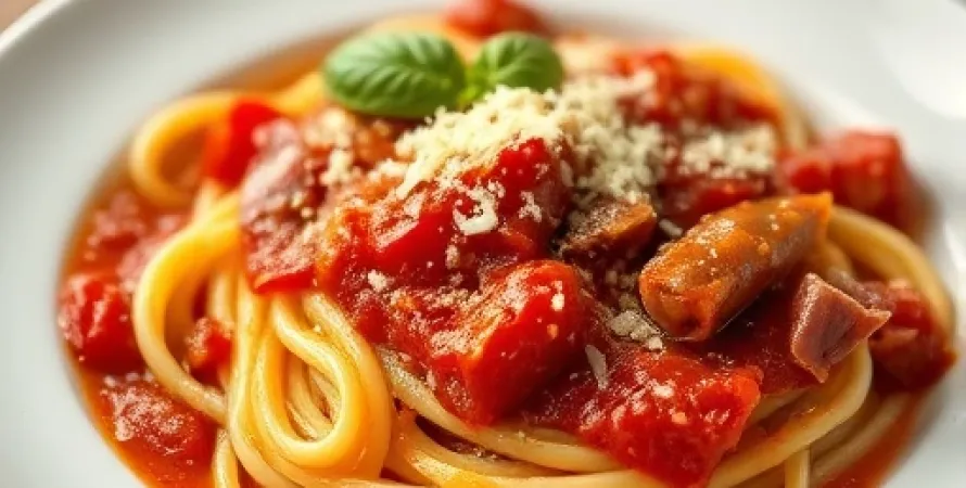 Linguine à la tomate et jambon sec