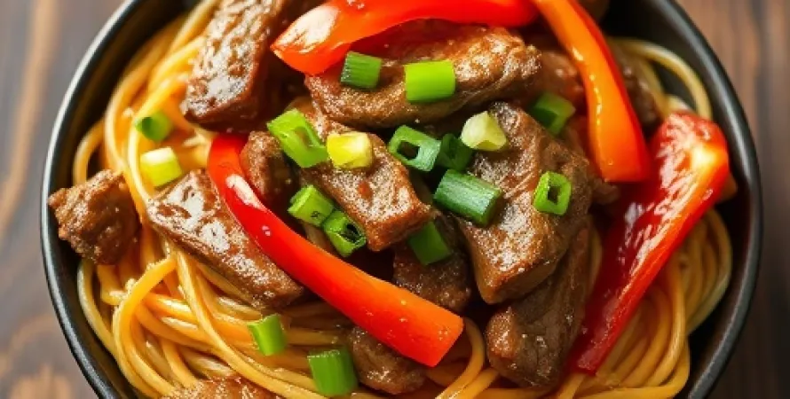 Nouilles Sautées au Bœuf et Poivron