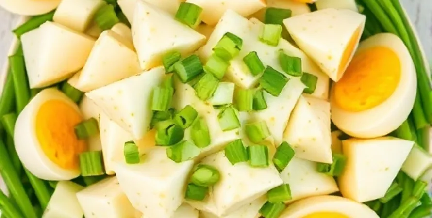 Salade d'œufs et d'oignons verts à la sauce crémeuse