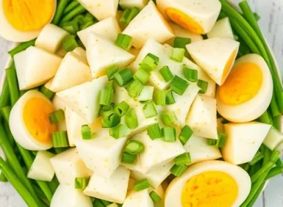 Salade d'œufs et d'oignons verts à la sauce crémeuse